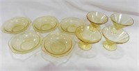 (5) Amber Yellow Federal Glass Square Rimmed Berry