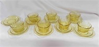 (8) Amber Yellow Federal Glass Square Rimmed