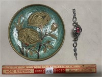 BEAUTIFUL FLORAL BRASS PLATE W ROOTS LOVE KNOT