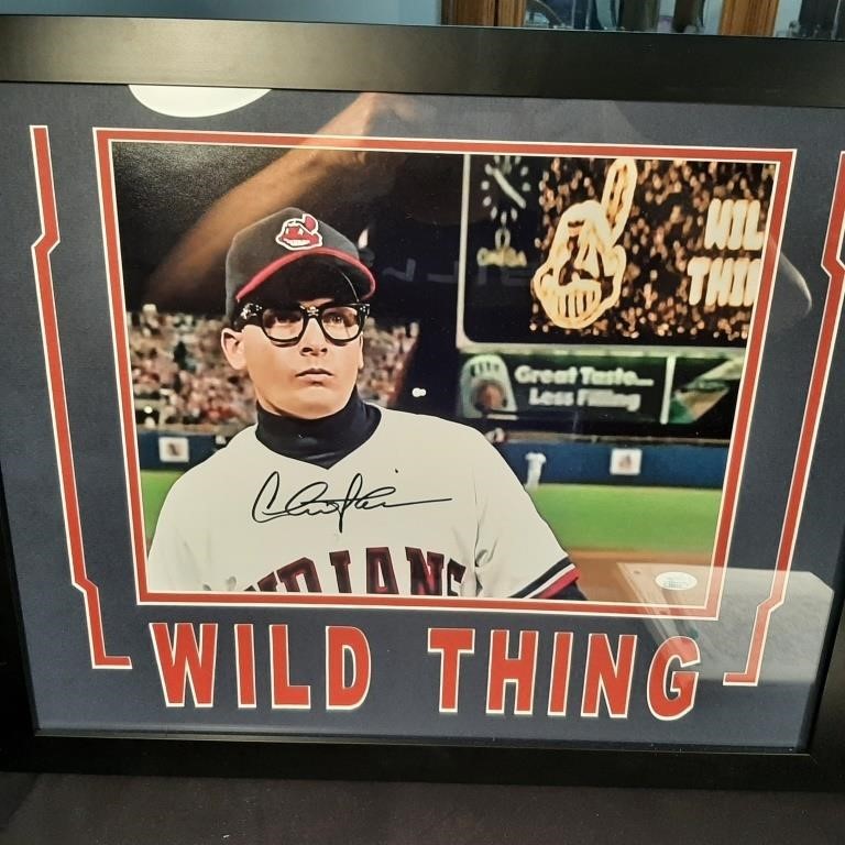 Framed Signed Charlie Sheen Wild Thing Photo