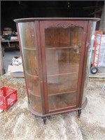 EARLY OAK CURVED SIDED CHINA CABINET W/ TRIM