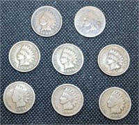 Eight nice antique Indian Head Cent coins. In