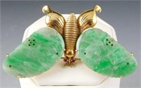 Lot # 4064 - Carved stone & 14k gold butterfly