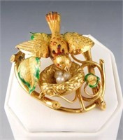Lot # 4065 - Antique 18k gold enameled bird