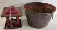 Metal Bucket and Birdfeeder