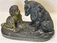 Antique Victorian Girl and Dog Bronze Spelter