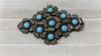 Antique Brooch With 9 Turquoise Stones 3"