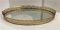 Vintage larger mirrored vanity tray with gold