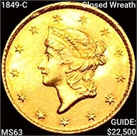 1849-C Closed Wreath Rare Gold Dollar CHOICE BU