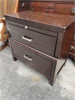 Brown 2 drawer nightstand with writing tray 30”