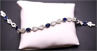 Sterling blue & white sapphire bracelet, lab grown