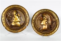 Pair of Metal Round Plaques, Anthony & Cleopatra
