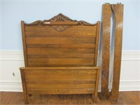 OAK HIGH BACK BED WITH W RAILS  FULL SIZE. 1910'S