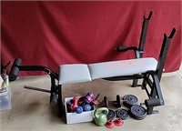 Weiider workout bench with dumbbells