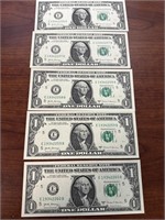 five consecutive one dollar bills brand new