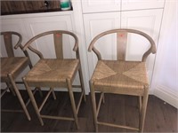 Set of 3 Barstools Wood & Wicker