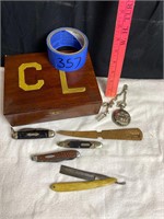 Wooden Box, Knives, Razor