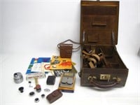 VINTAGE VIDEO CAMERA CASE & ASSORTED ACCESORIES
