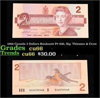 1986 Canada 2 Dollars Banknote P# 94b, Sig. Thiess