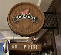 Hanging Rickard's Barrel Style Wooden Bar Sign