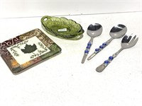 Kitchen Serving Utensils, Plate, Green Bowl