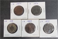 1859, 1876, 1881, 1882, 1895 CANADIAN ONE CENTS