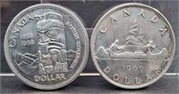 1958 & 1960 CANADIAN SILVER DOLLAR