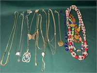 Various chain and decorative necklaces