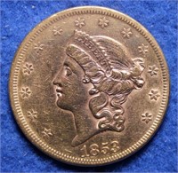 1853 Gold $20 Liberty Coin