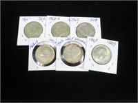 6- U.S. half dollars, 40% silver