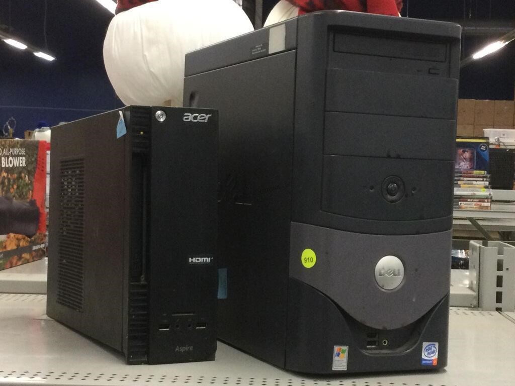 2 tower computers. Dell, acer. Electronics