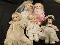 (5) Precious Moment Plush Body Dolls w/ Plastic