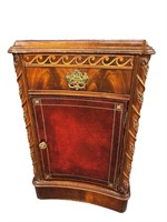 CARVED MAHOGANY LEATHER FRONT NIGHTSTAND