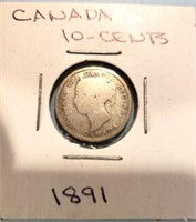1891 CANADA 10 CENT SILVER QUEEN VICTORIA