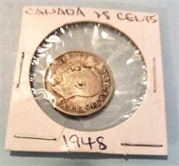 1948 CANADA 25 CENT SILVER COIN