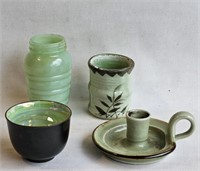 Jadeite Shaker Bottle & Asian Pottery Pieces