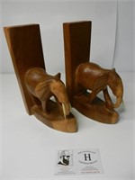 Carved Elephant Bookends - One Tusk Missing