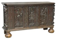 RENAISSANCE REVIVAL RELIGIOUS FIGURAL CARVED CHEST