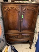 PRETTY ANTIQUE WOOD CABINET W DRAWER NOT CONTENTS