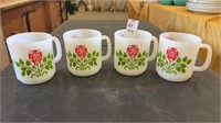 Set of 4 Rose Milk Glass Mugs