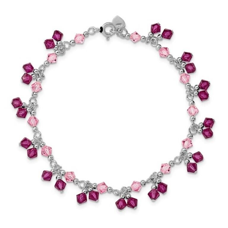 Sterling Silver Pink Crystal 7" Bracelet