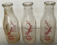 (3) Vintage Milk Bottles See Photos for Details