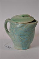 5" Unmarked McCoy Pitcher w Lid Teal Grapes