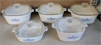 5 PIECE SET CORNING WARE CORNFLOWER BAKING DISHES