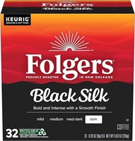 Folgers Black Silk Dark Roast Coffee, 128 Keurig