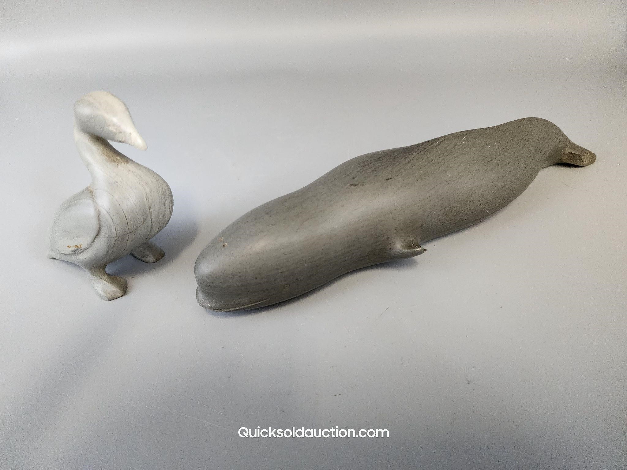 2 Pieces Signed Stone Duck "Leah Kallul" 3" L. &