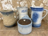 Stoneware Pitchers and Salt Container