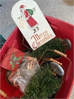 Tote with Christmas trees, signs, metal buckets