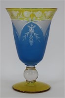 Amber & Blue Cut to Clear Vase