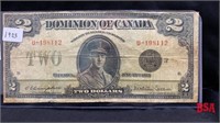 1923, Dominion of Canada, $2 bill